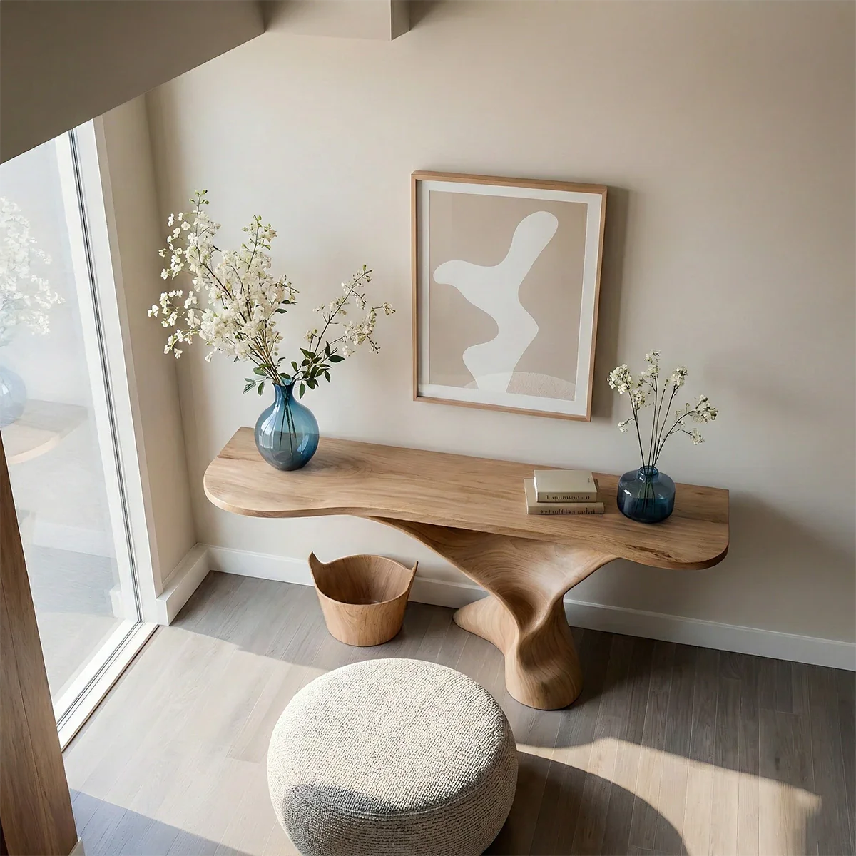 Natural Solid Wood Console Table Sculptural Organic Pedestal Base - ArborisWood - 6