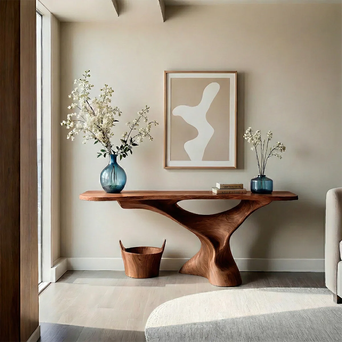 Natural Solid Wood Console Table Sculptural Organic Pedestal Base - ArborisWood - 7