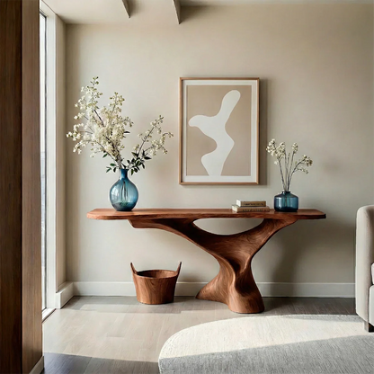 Natural Solid Wood Console Table Sculptural Organic Pedestal Base - ArborisWood - 7