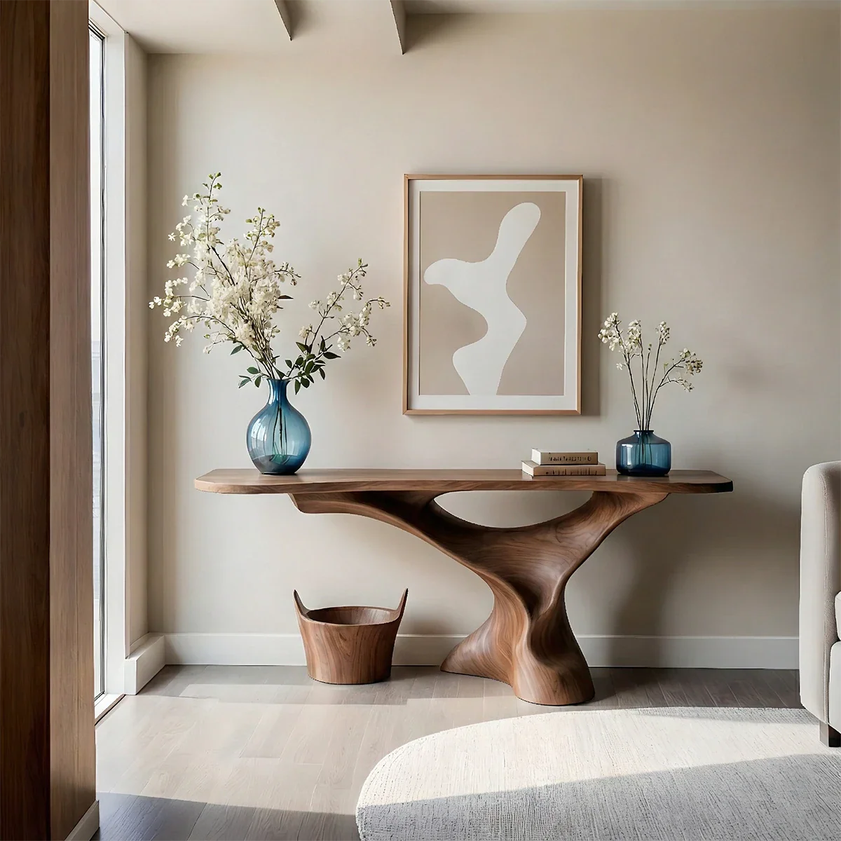 Natural Solid Wood Console Table Sculptural Organic Pedestal Base - ArborisWood - 8