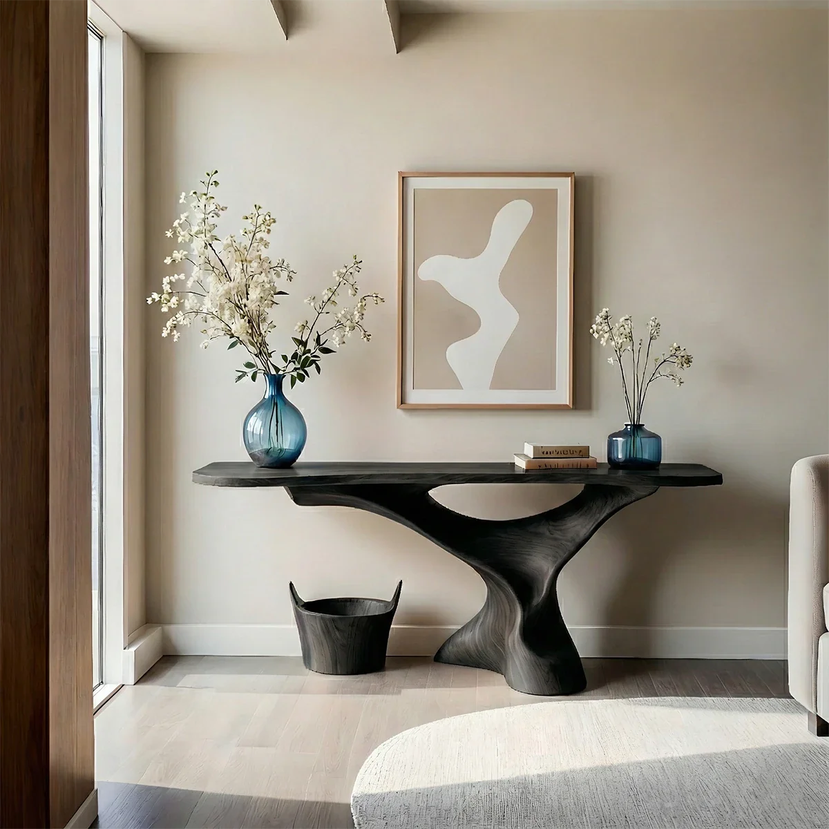 Natural Solid Wood Console Table Sculptural Organic Pedestal Base - ArborisWood - 9
