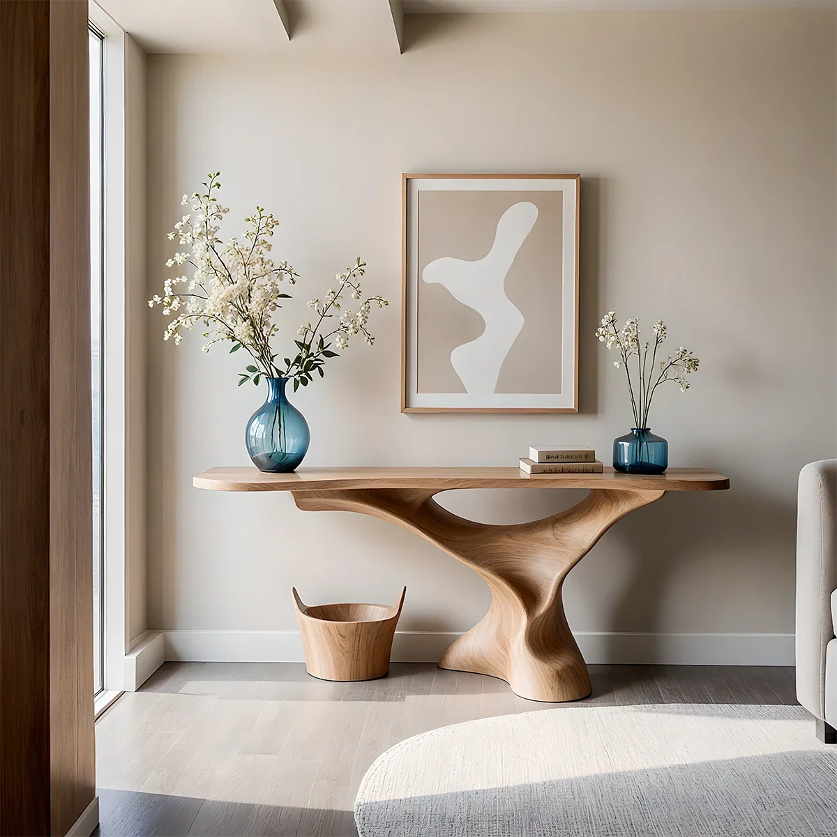 Natural Solid Wood Console Table Sculptural Organic Pedestal Base - ArborisWood