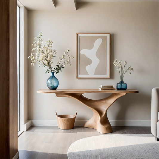 Natural Solid Wood Console Table Sculptural Organic Pedestal Base - ArborisWood
