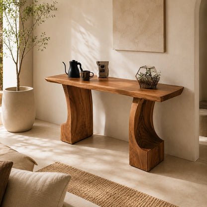 Natural Solid Wood Console Table with Curved Pedestals – Scandinavian - Arboriswood - 1