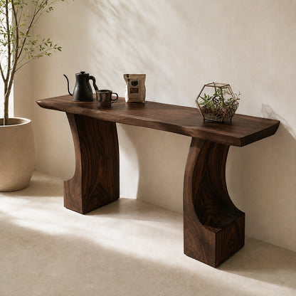 Natural Solid Wood Console Table with Curved Pedestals – Scandinavian - Arboriswood - 10