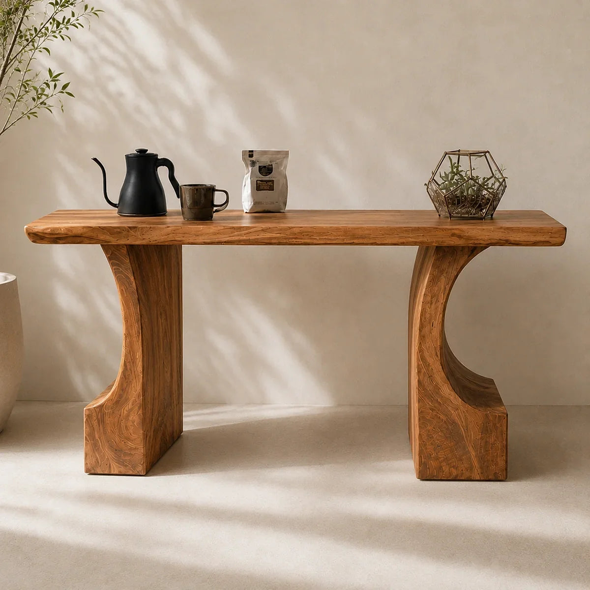Natural Solid Wood Console Table with Curved Pedestals – Scandinavian - Arboriswood - 2