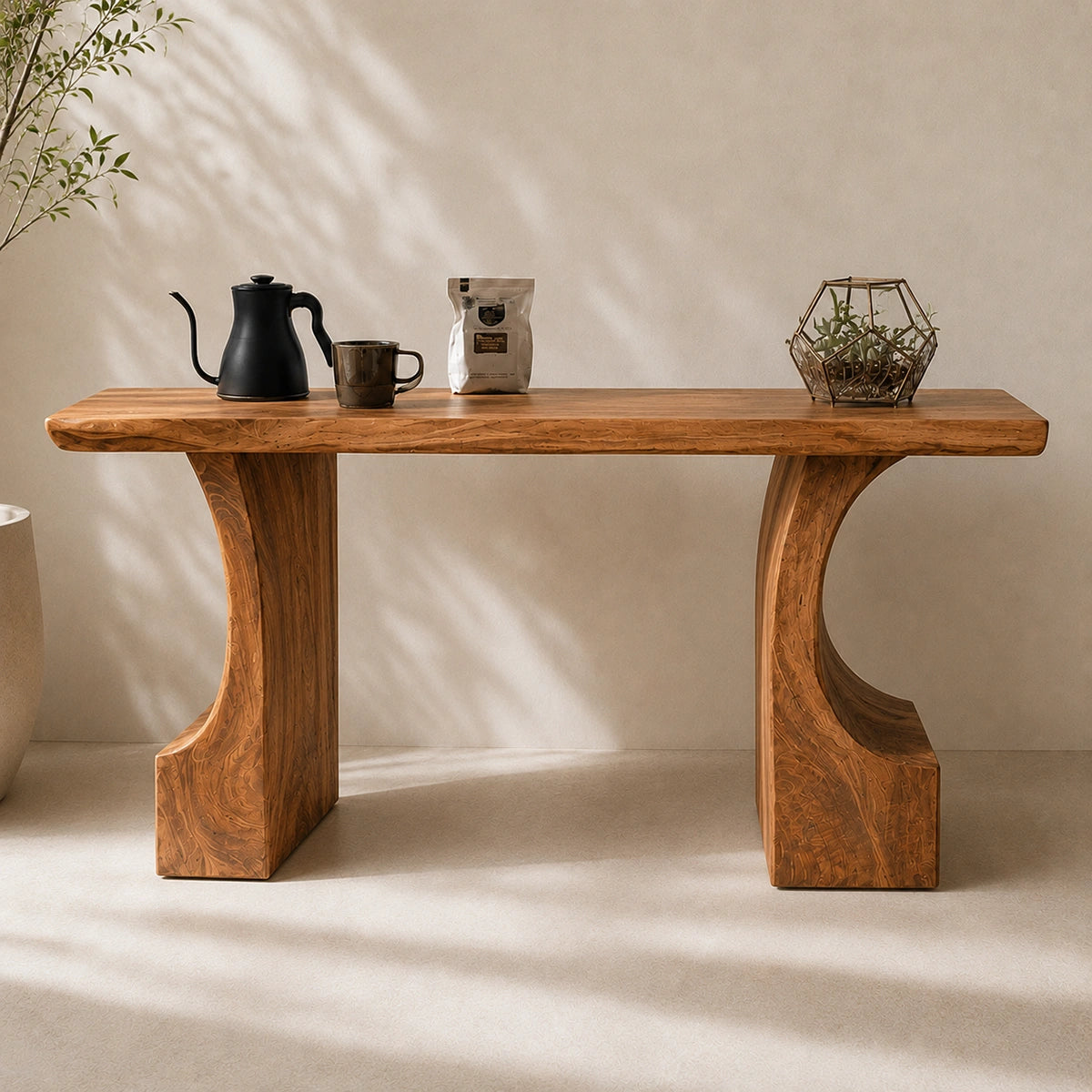 Natural Solid Wood Console Table with Curved Pedestals – Scandinavian - Arboriswood - 2