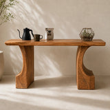 Natural Solid Wood Console Table with Curved Pedestals – Scandinavian - Arboriswood - 2