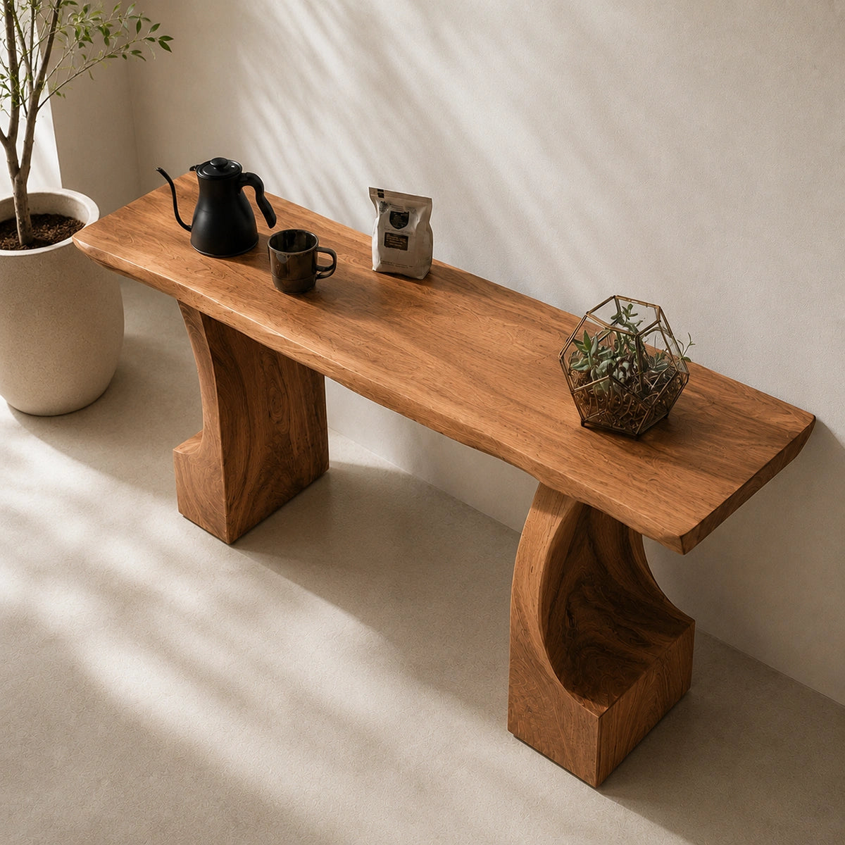 Natural Solid Wood Console Table with Curved Pedestals – Scandinavian - Arboriswood - 3