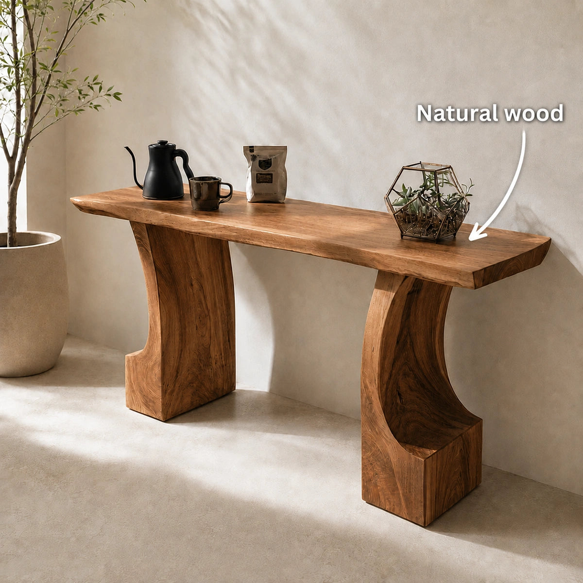 Natural Solid Wood Console Table with Curved Pedestals – Scandinavian - Arboriswood - 5