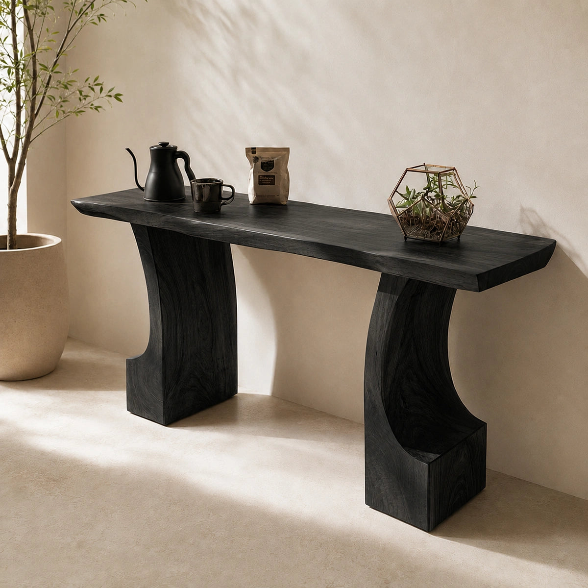 Natural Solid Wood Console Table with Curved Pedestals – Scandinavian - Arboriswood - 8