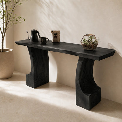 Natural Solid Wood Console Table with Curved Pedestals – Scandinavian - Arboriswood - 8