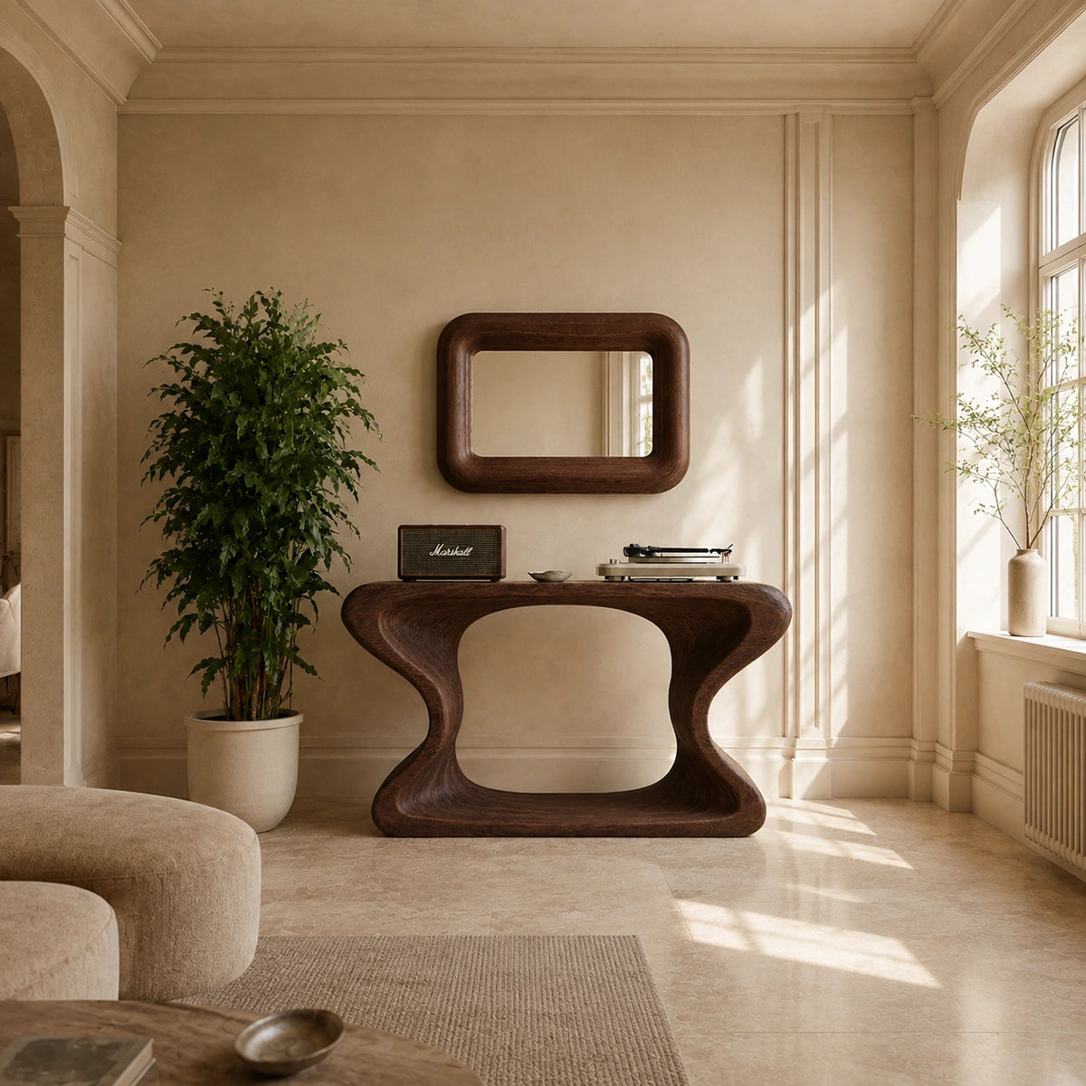 Natural Solid Wood Console Table with Curved Sculptural Form – Japandi - Arboriswood - 1