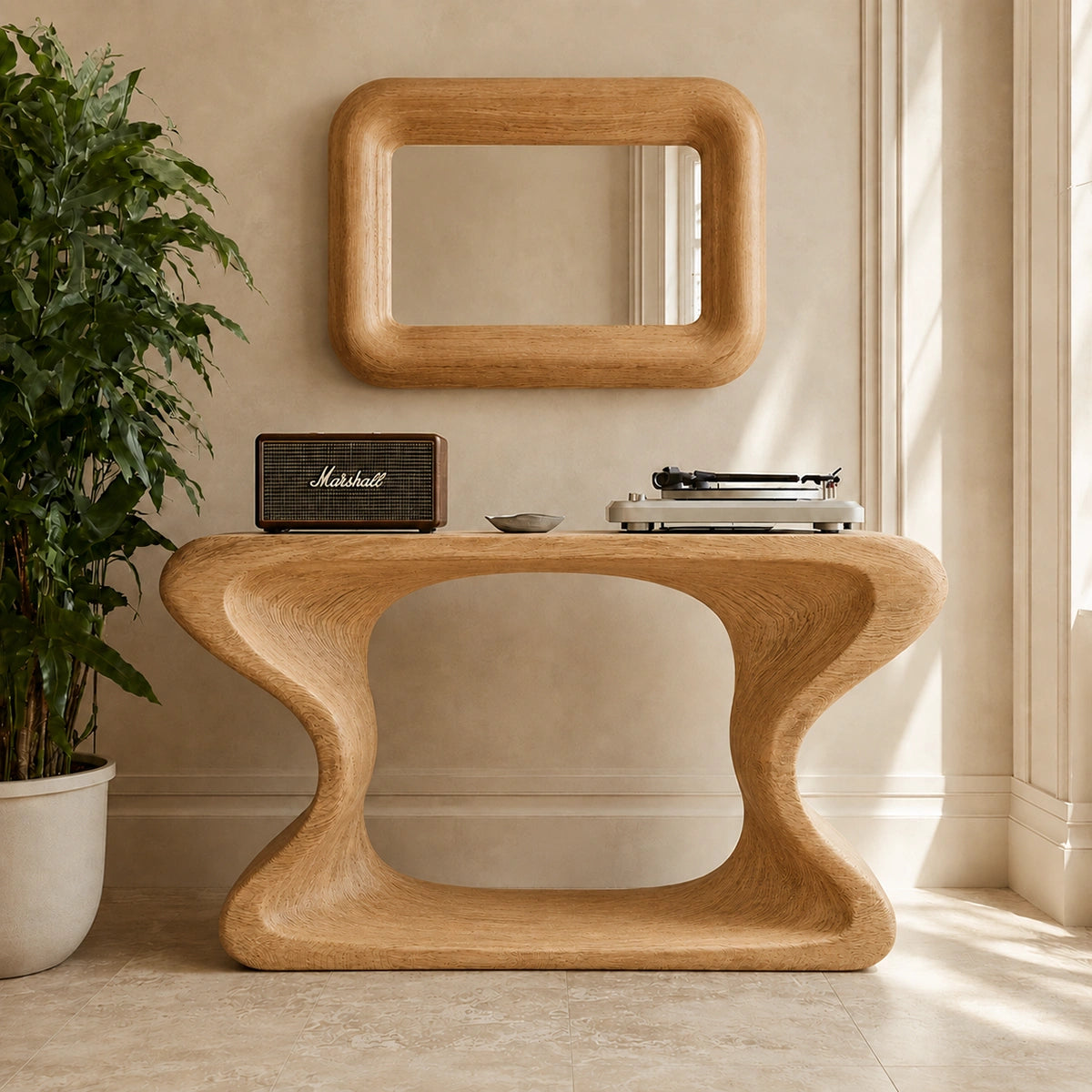 Natural Solid Wood Console Table with Curved Sculptural Form – Japandi - Arboriswood - 10