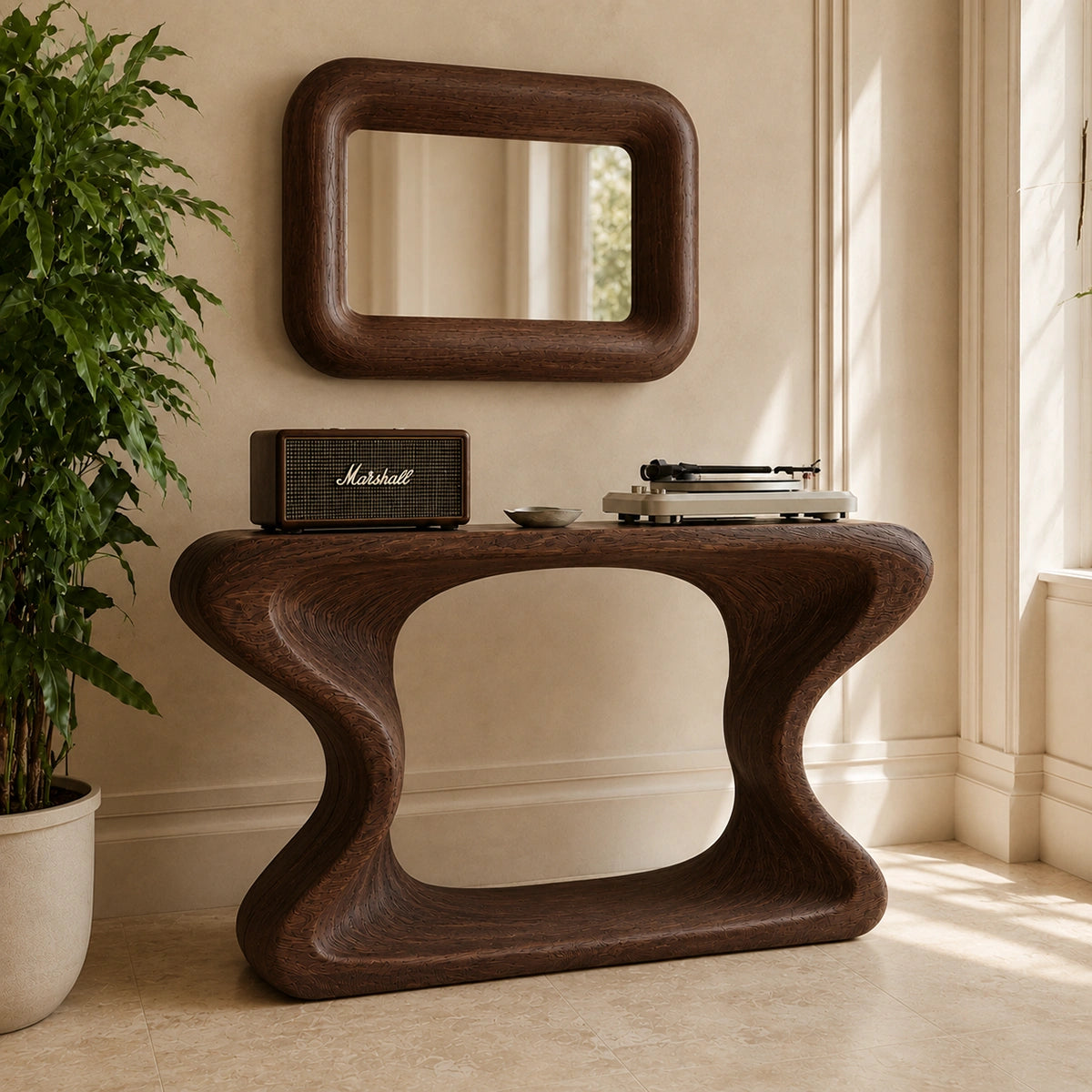 Natural Solid Wood Console Table with Curved Sculptural Form – Japandi - Arboriswood - 2