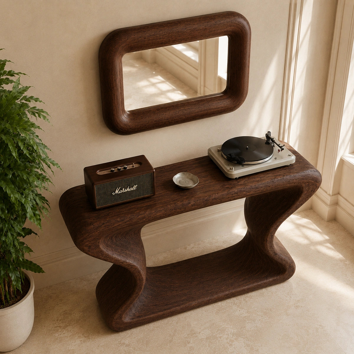 Natural Solid Wood Console Table with Curved Sculptural Form – Japandi - Arboriswood - 4