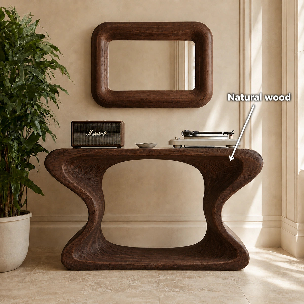 Natural Solid Wood Console Table with Curved Sculptural Form – Japandi - Arboriswood - 5