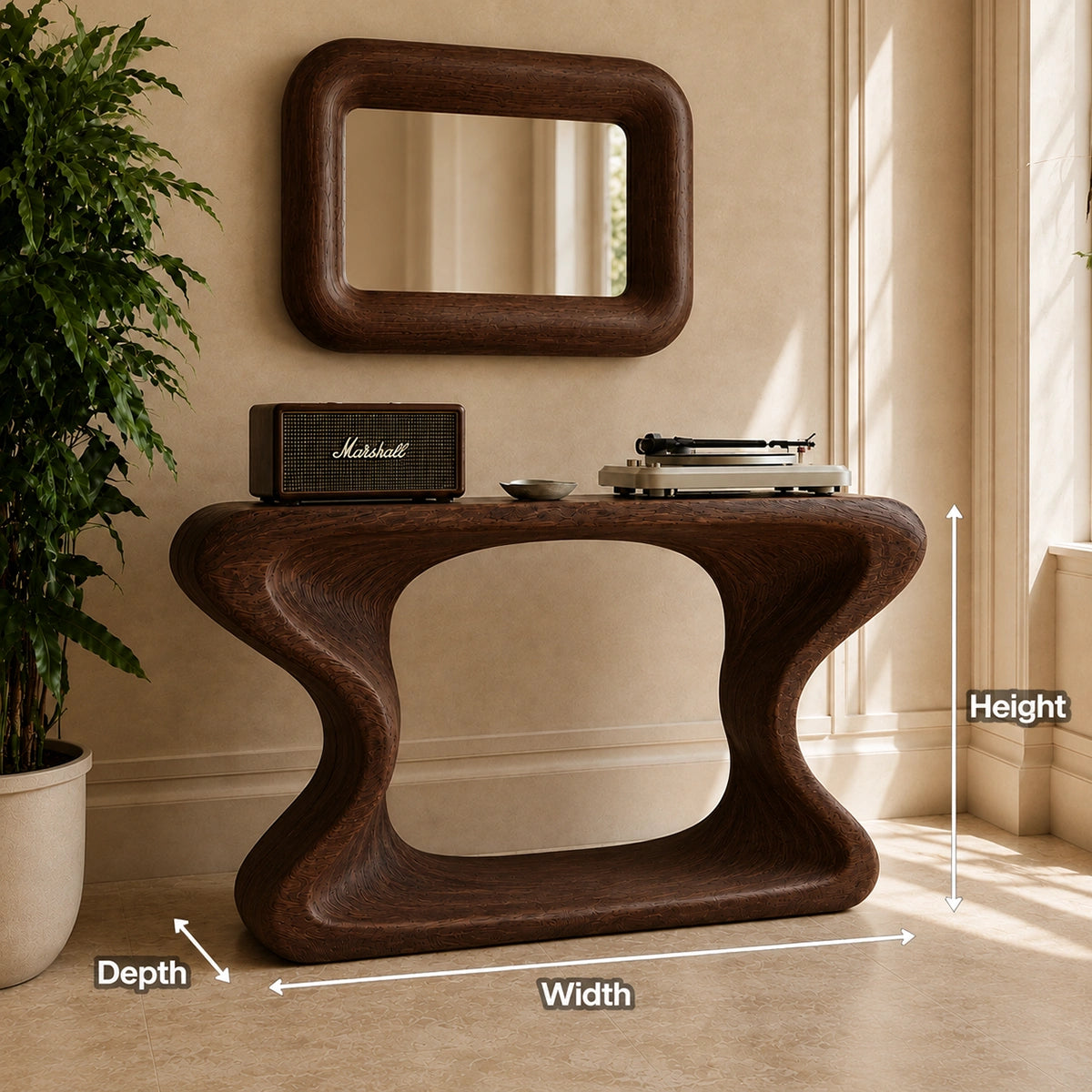 Natural Solid Wood Console Table with Curved Sculptural Form – Japandi - Arboriswood - 6
