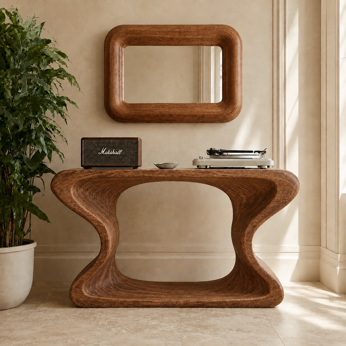 Natural Solid Wood Console Table with Curved Sculptural Form – Japandi - Arboriswood - 9