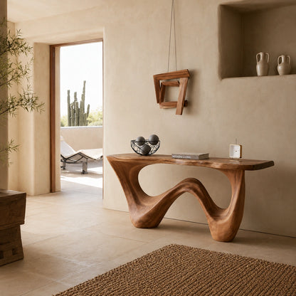 Natural Solid Wood Console Table with Flowing Wave Base – Wabi Sabi - Arboriswood - 1