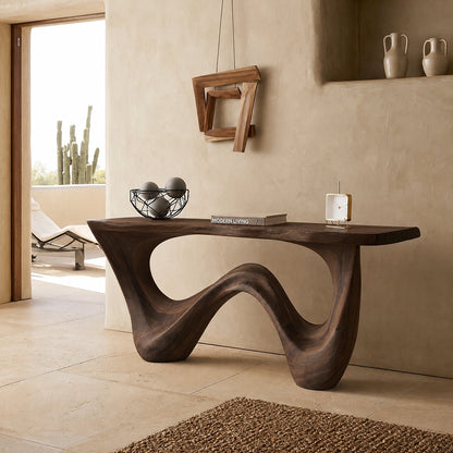 Natural Solid Wood Console Table with Flowing Wave Base – Wabi Sabi - Arboriswood - 10