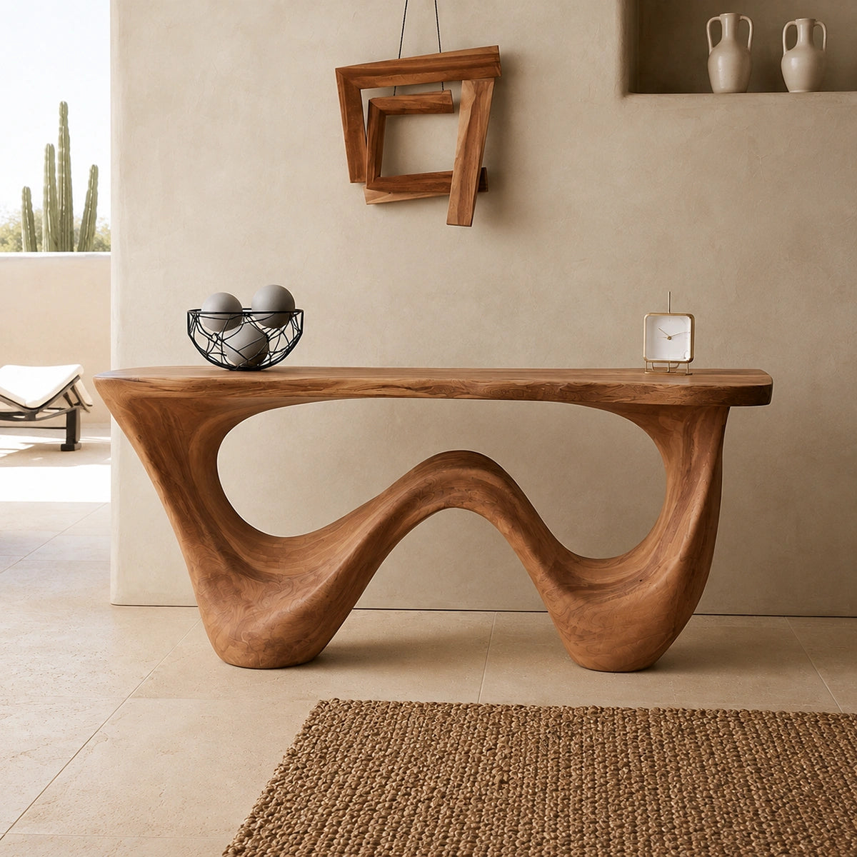 Natural Solid Wood Console Table with Flowing Wave Base – Wabi Sabi - Arboriswood - 2
