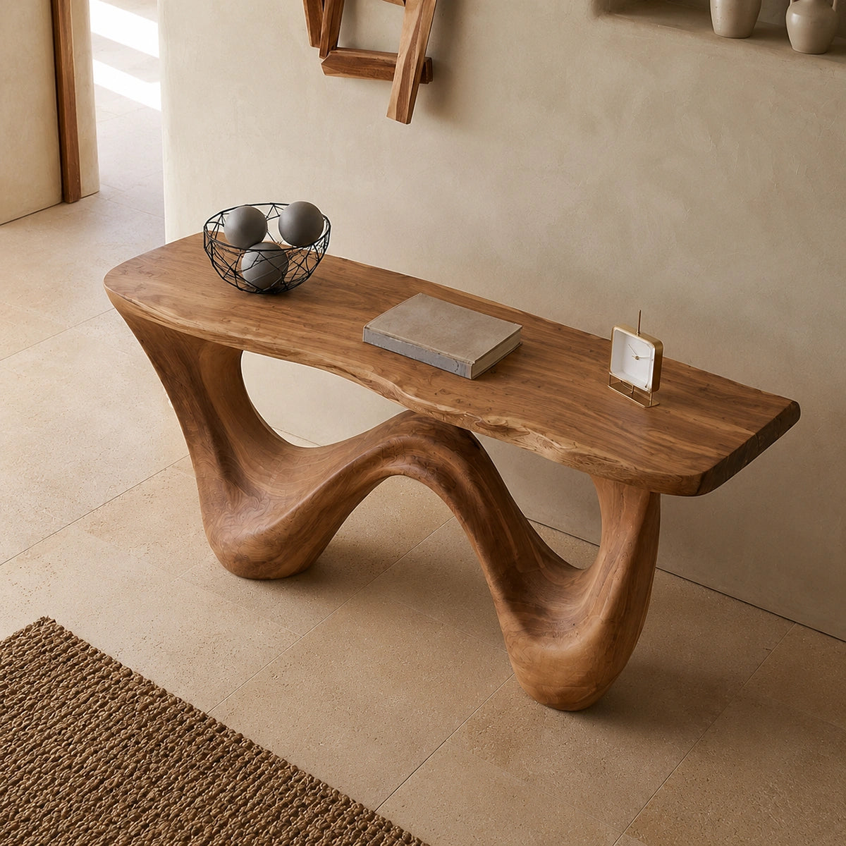 Natural Solid Wood Console Table with Flowing Wave Base – Wabi Sabi - Arboriswood - 4