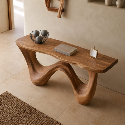 Natural Solid Wood Console Table with Flowing Wave Base – Wabi Sabi - Arboriswood - 4