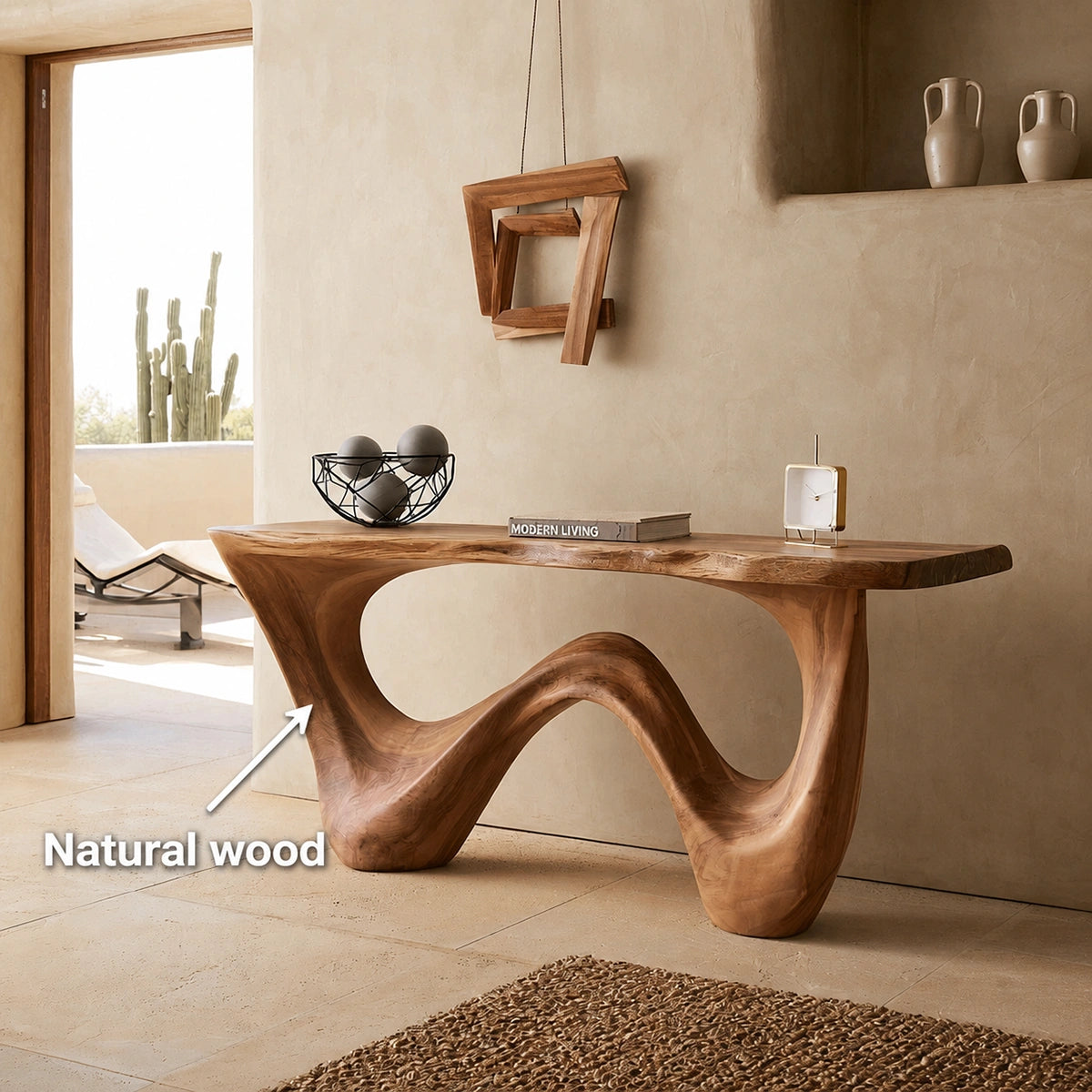 Natural Solid Wood Console Table with Flowing Wave Base – Wabi Sabi - Arboriswood - 5