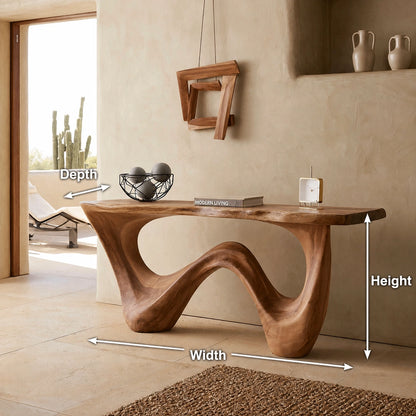 Natural Solid Wood Console Table with Flowing Wave Base – Wabi Sabi - Arboriswood - 6