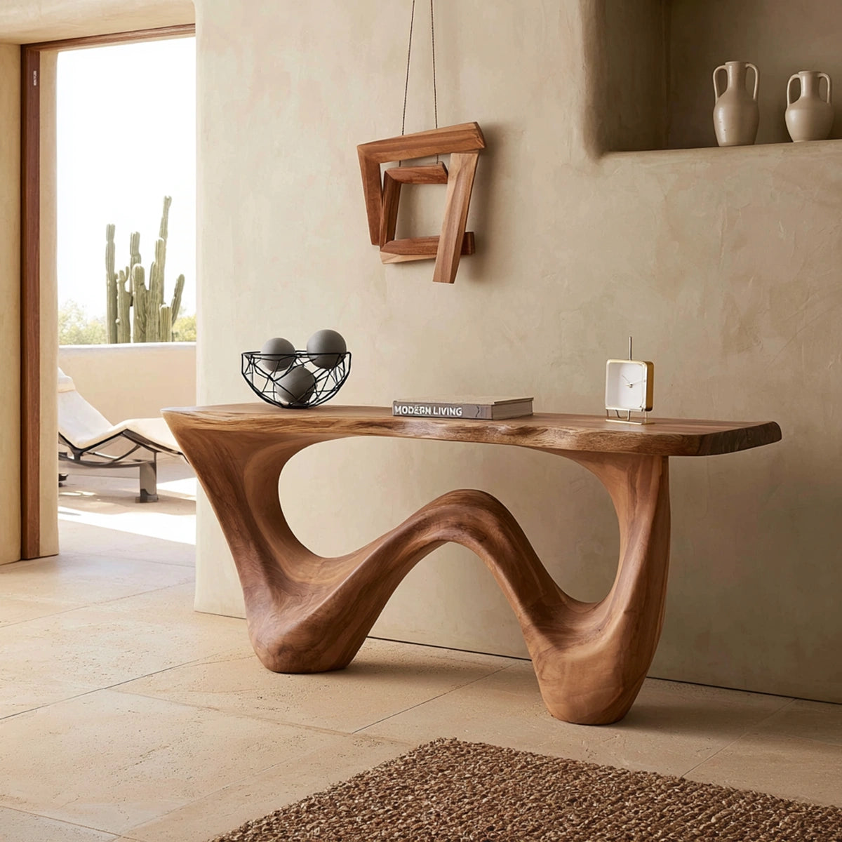 Natural Solid Wood Console Table with Flowing Wave Base – Wabi Sabi - Arboriswood - 7