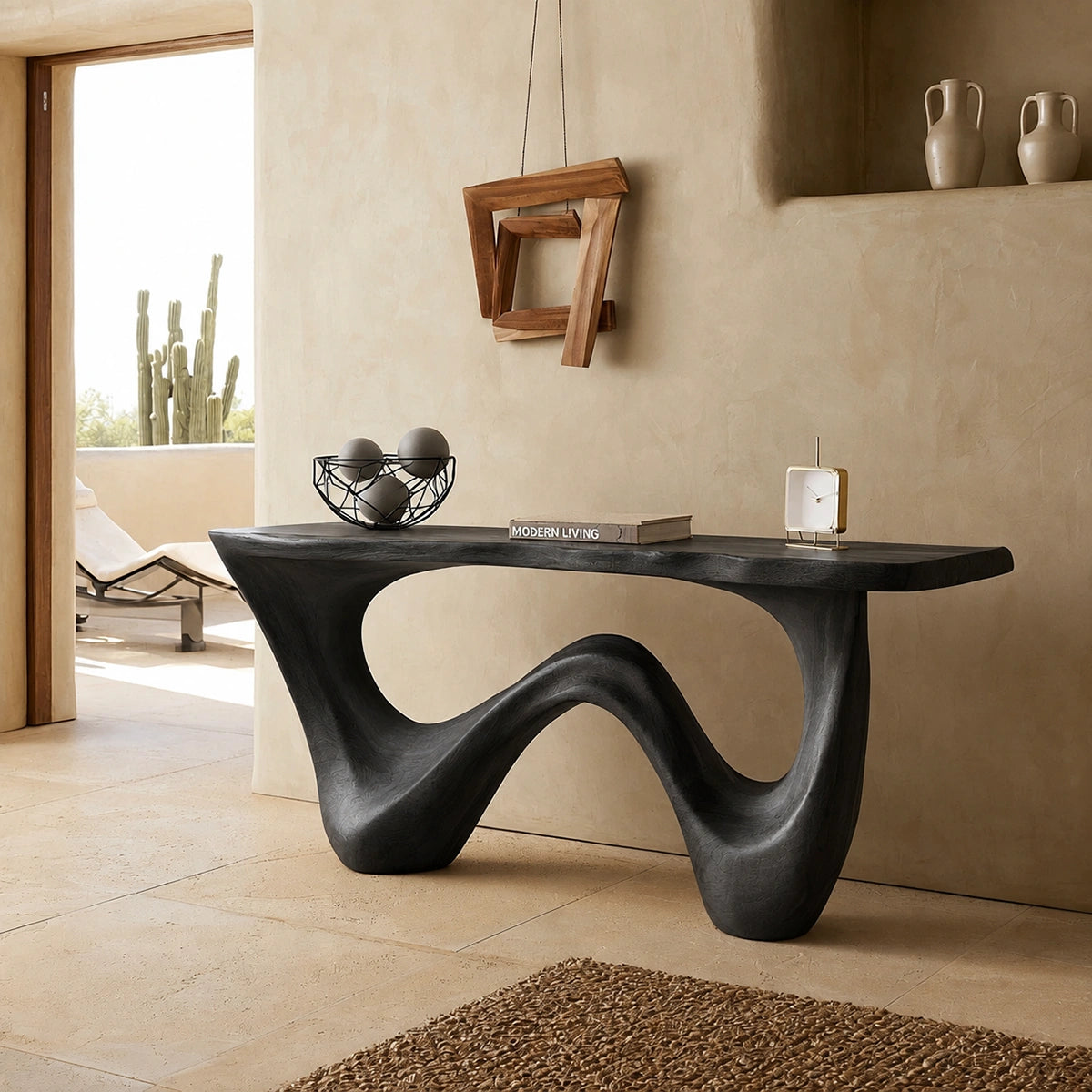 Natural Solid Wood Console Table with Flowing Wave Base – Wabi Sabi - Arboriswood - 8