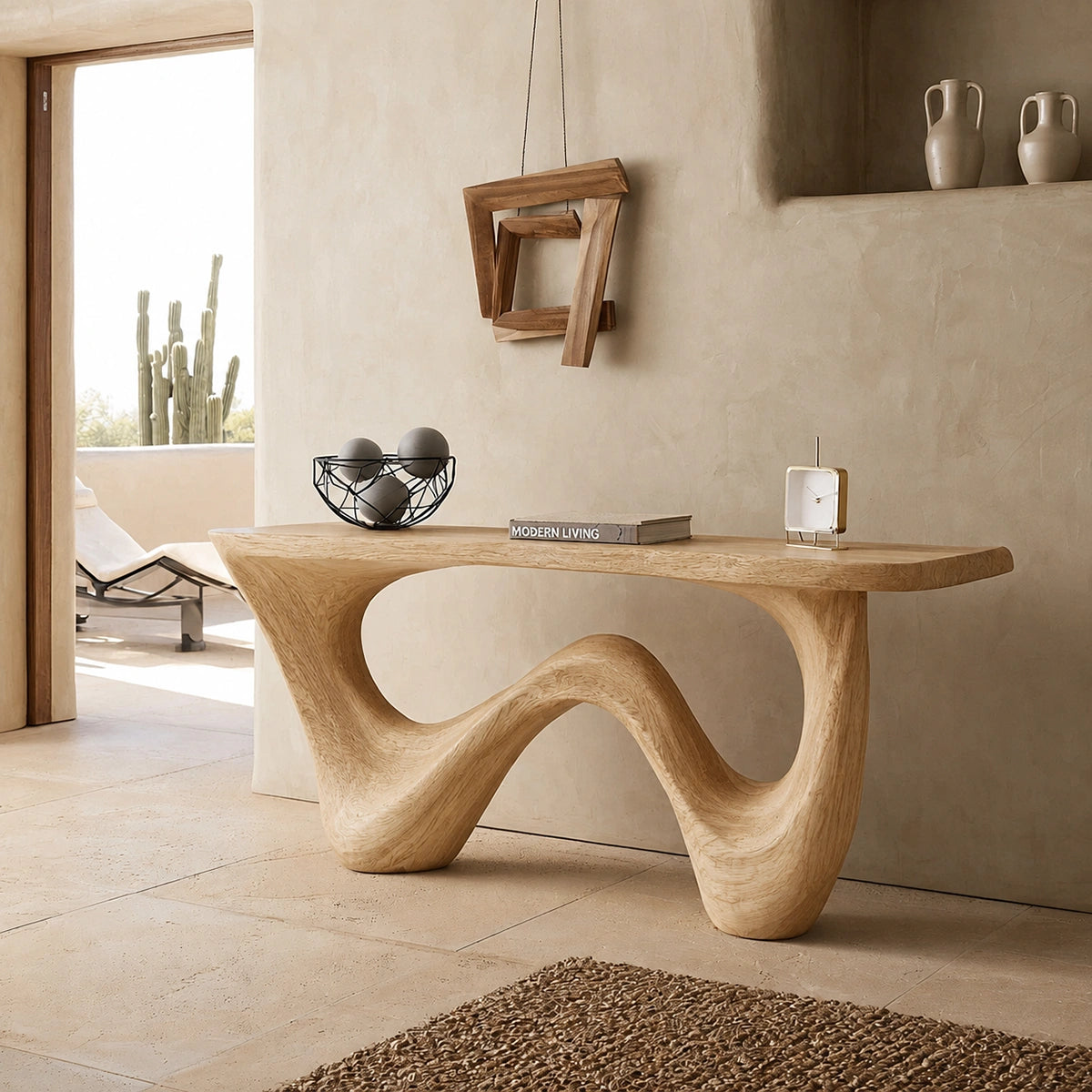 Natural Solid Wood Console Table with Flowing Wave Base – Wabi Sabi - Arboriswood - 9