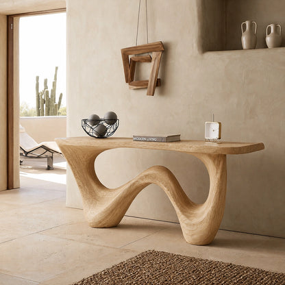 Natural Solid Wood Console Table with Flowing Wave Base – Wabi Sabi - Arboriswood - 9