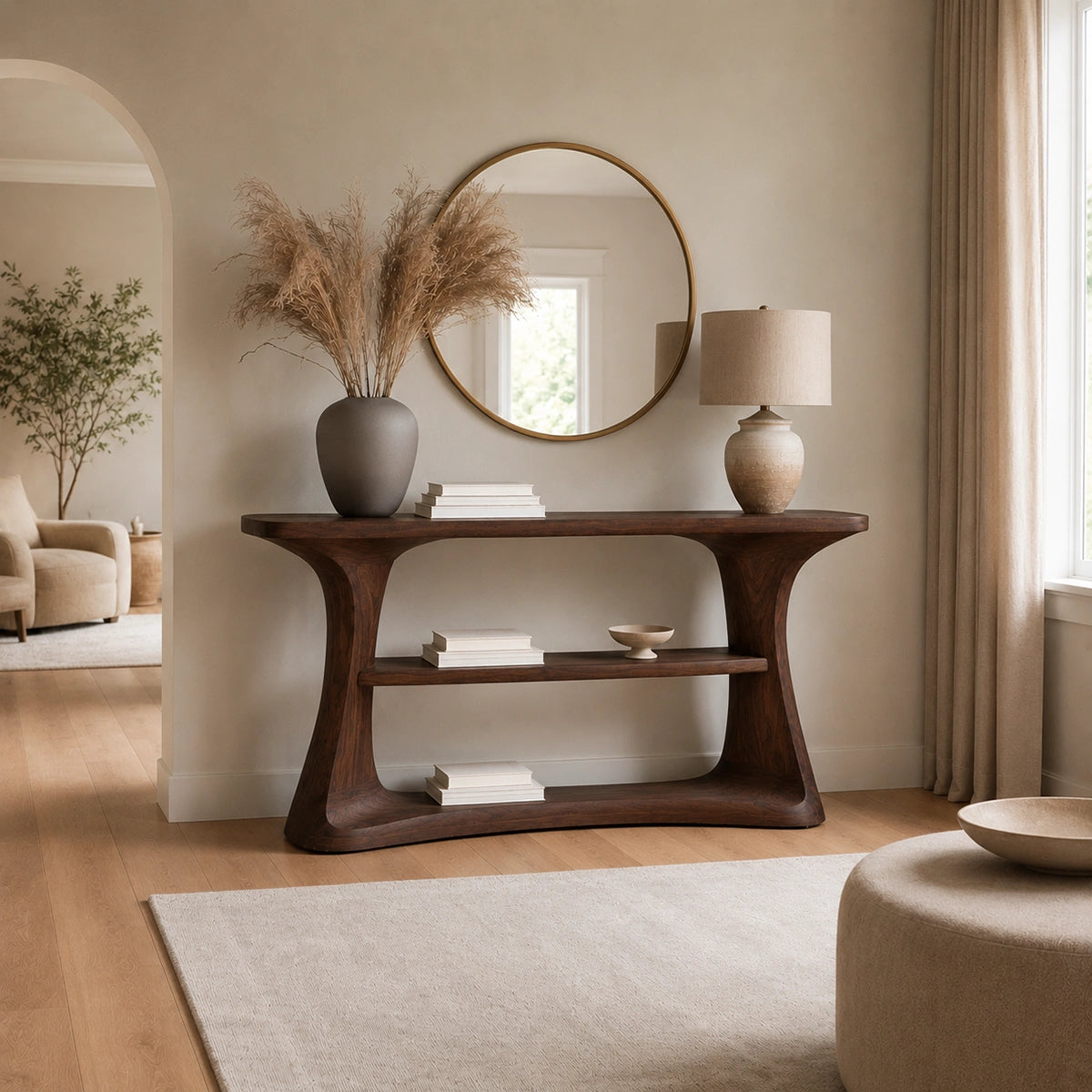 Natural Solid Wood Console Table with Open Display Shelves – Japandi - Arboriswood - 1