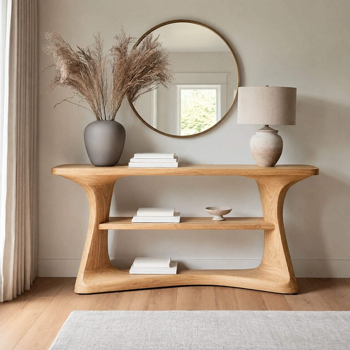 Natural Solid Wood Console Table with Open Display Shelves – Japandi - Arboriswood - 10