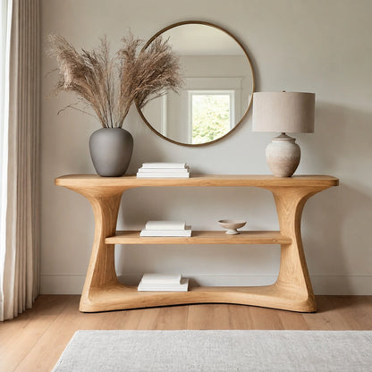 Natural Solid Wood Console Table with Open Display Shelves – Japandi - Arboriswood - 10