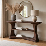 Natural Solid Wood Console Table with Open Display Shelves – Japandi - Arboriswood - 2