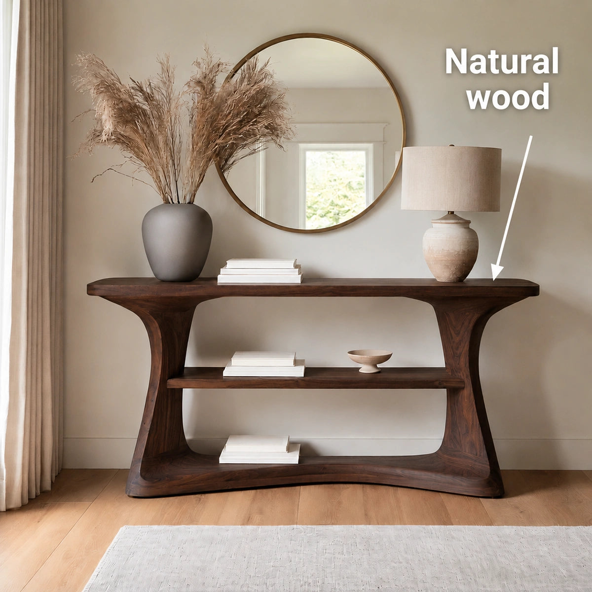 Natural Solid Wood Console Table with Open Display Shelves – Japandi - Arboriswood - 5