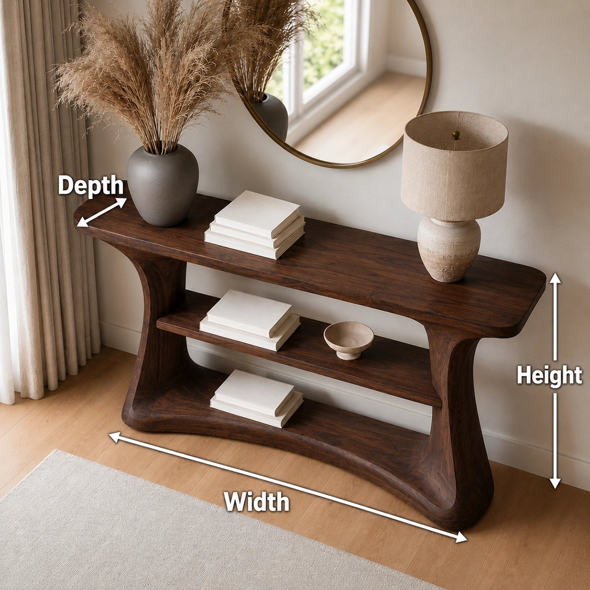 Natural Solid Wood Console Table with Open Display Shelves – Japandi - Arboriswood - 6