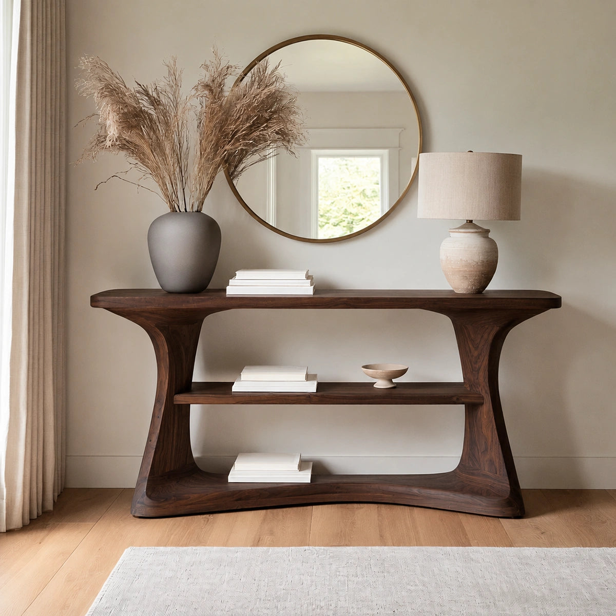 Natural Solid Wood Console Table with Open Display Shelves – Japandi - Arboriswood - 7