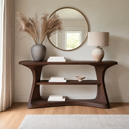 Natural Solid Wood Console Table with Open Display Shelves – Japandi - Arboriswood - 7
