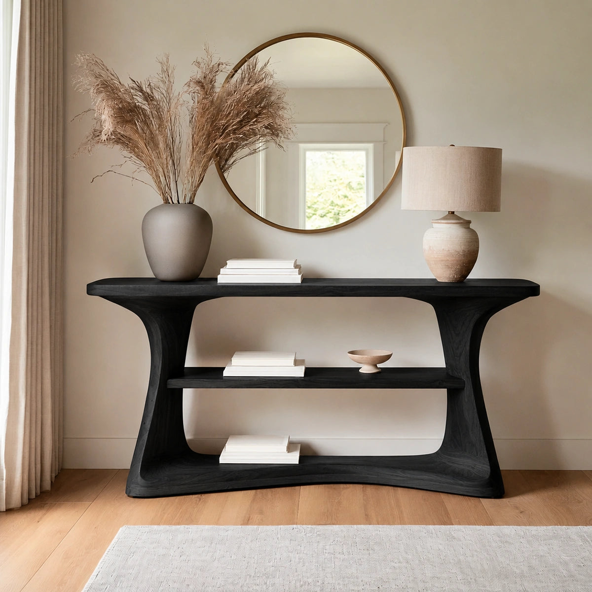 Natural Solid Wood Console Table with Open Display Shelves – Japandi - Arboriswood - 8