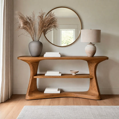 Natural Solid Wood Console Table with Open Display Shelves – Japandi - Arboriswood - 9