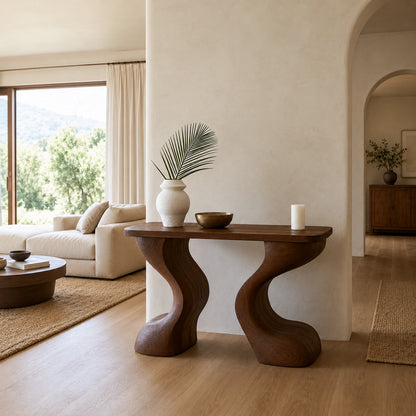 Natural Solid Wood Console Table with Sculptural Curved Legs – Wabi Sabi - Arboriswood - 1