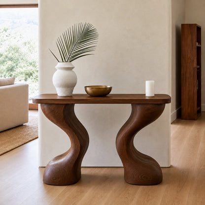 Natural Solid Wood Console Table with Sculptural Curved Legs – Wabi Sabi - Arboriswood - 2