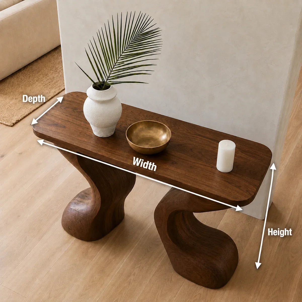 Natural Solid Wood Console Table with Sculptural Curved Legs – Wabi Sabi - Arboriswood - 6