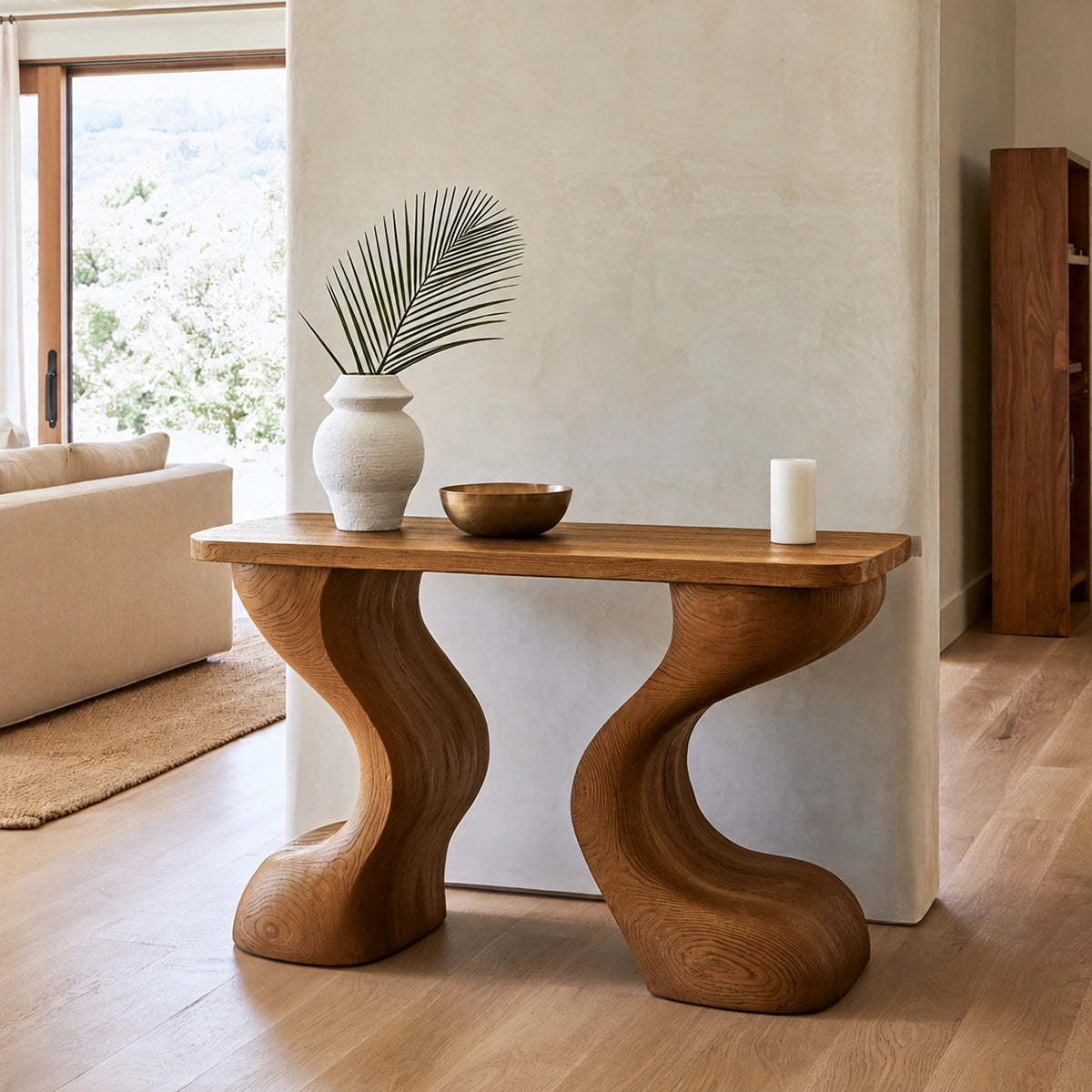 Natural Solid Wood Console Table with Sculptural Curved Legs – Wabi Sabi - Arboriswood - 9