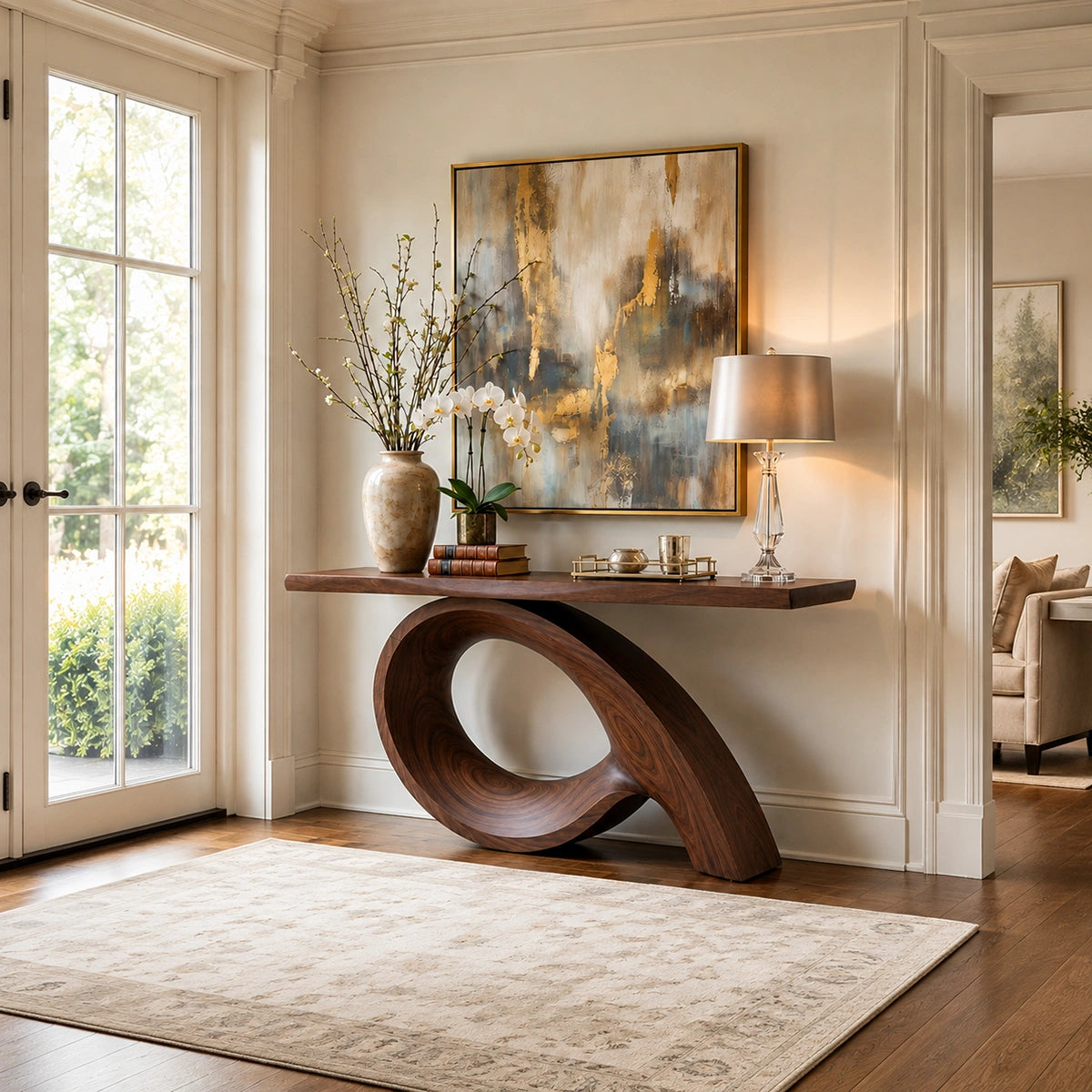 Natural Solid Wood Console Table with Sculptural Loop Base – Japandi - Arboriswood - 1