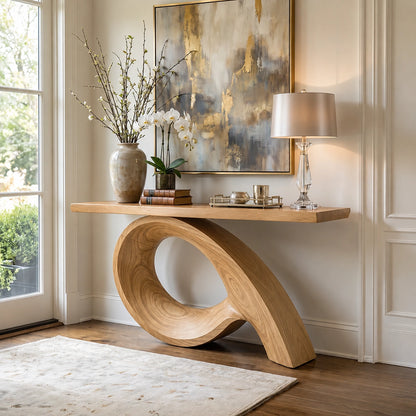 Natural Solid Wood Console Table with Sculptural Loop Base – Japandi - Arboriswood - 10